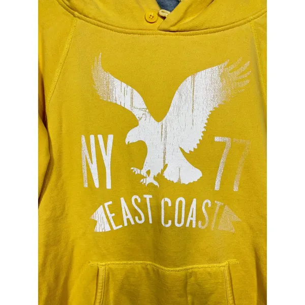 Vtg American Eagle‎ Outfitters Womens M Mustard Hoodie Pullover NY Cozy Fall - Image 2