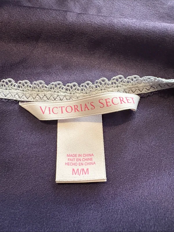 Victoria's Secret VINTAGE Medium Purple Satin Slip Dress with White Lace Trim - Image 4