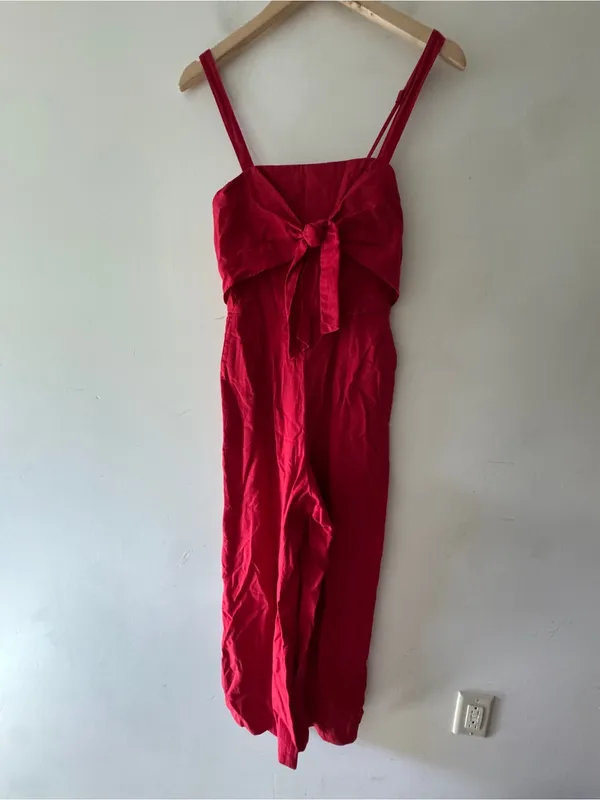 Abercrombie & Fitch Tie Front Red Jumpsuit Smocked Back Wide Leg - Image 2