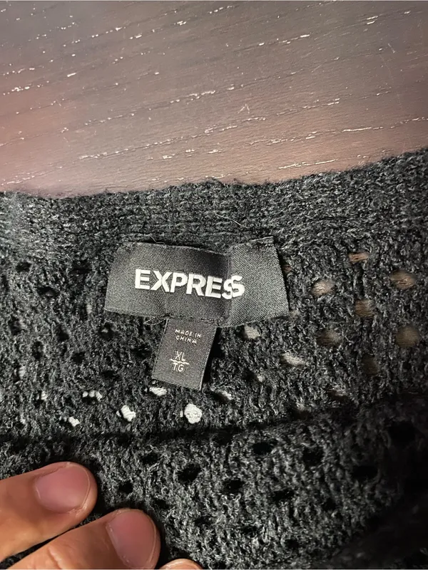 Express Black Open-Knit Crewneck Sweater - Image 2