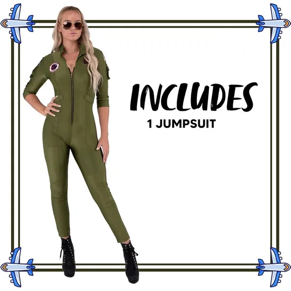 Spooktacular Creations Womens Pilot Flight Suit Jumpsuit Halloween Costume SMALL - Image 5