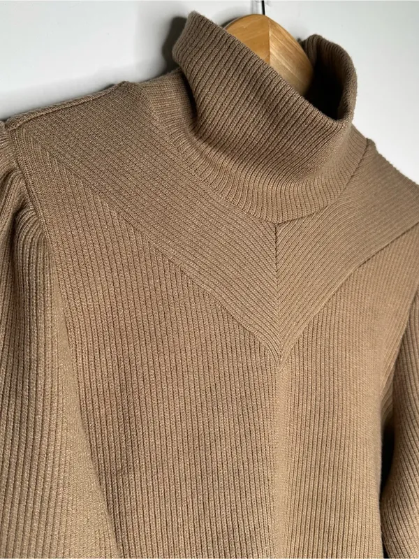 Walter Baker Brown Ribbed High Neck Puff Sleeve Knit Sweater Size Large - Image 8