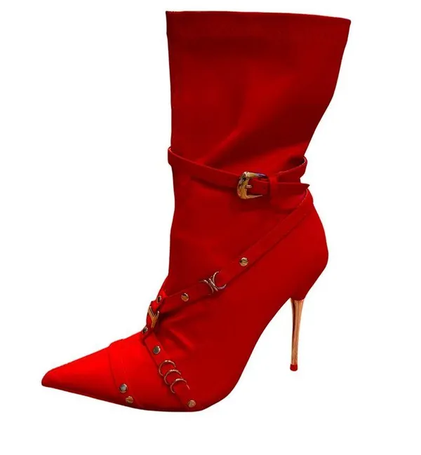 NWOT Dolls Kill Public Desire Red Vegan Leather Stiletto Ankle Booties Size 6 - Image 2