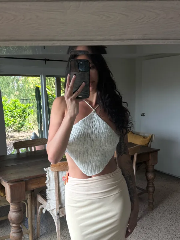 Shop Priceless White Crochet Triangle Crop Top - Image 2