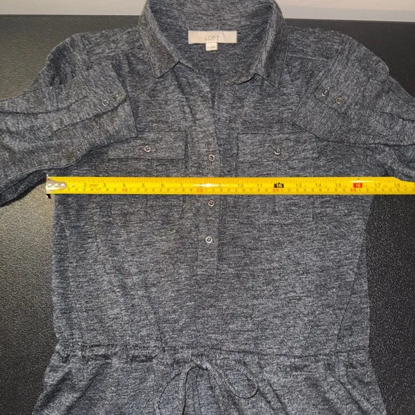 Ann Taylor LOFT Women's Gray Heathered Button-Down Shirt Dress-S - Image 4
