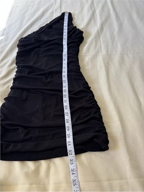 Sexy Black One-Shoulder Ruched Mini Bodycon Dress - Size Small - Image 4