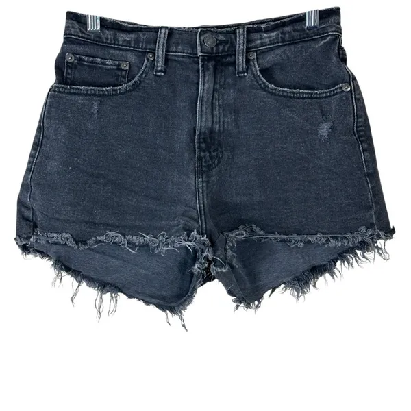 Abercrombie Denim Mom Shorts Womens 2 Curve Black Frayed Distressed Grunge - Image 2