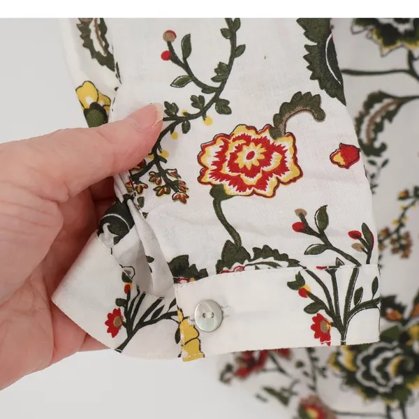 Preswick & Moore Floral Button Up‎ Blouse Womens Size M White Cotton 3/4 Sleeve - Image 7