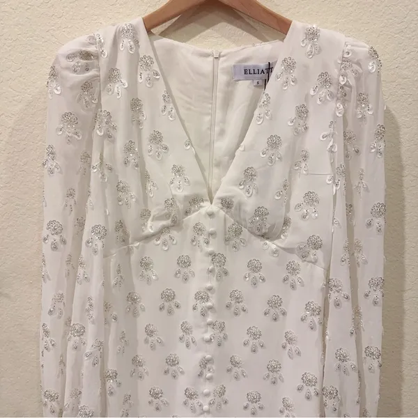 Elliatt Tamsin Sequins Long Sleeve Midi Dress Ivory Small Bridal Wedding Guest - Image 3