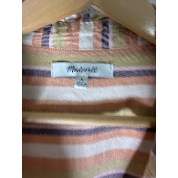 Madewell Womens Large Striped Short Sleeve Button Back Cotton Blouse Orange - Image 3