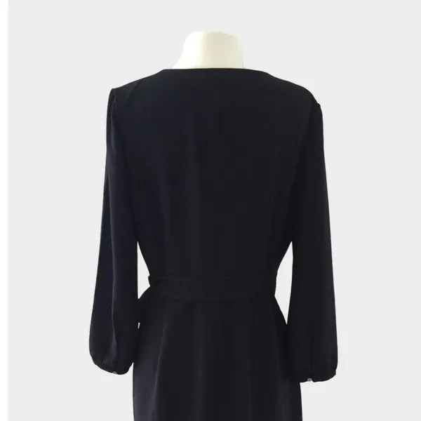 J. Crew Black Crepe Wrap Dress Tie Waist Size 10 Minimalist Classic Professional - Image 6