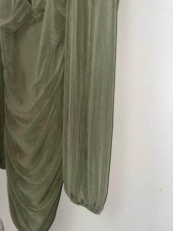Zaful Olive Green Ruched Sheer Mesh Bodycon Dress Size Size L - Image 4