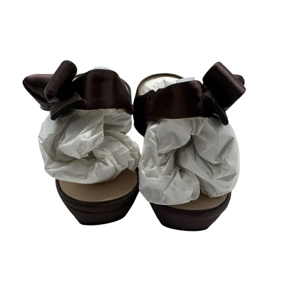 NWB Tuckernuck Satin Olivia Slingback Square Toe Flats Brown Bow Detail Size 6 - Image 4