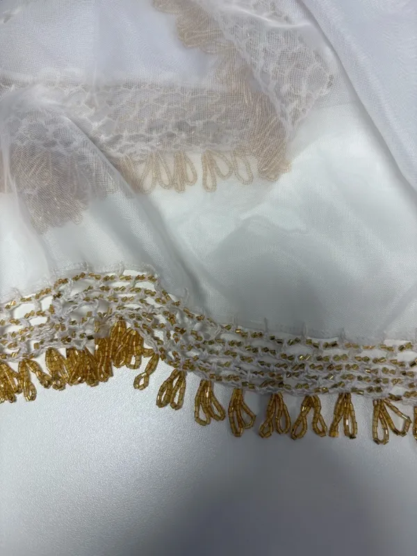 Egyptian Belly Dance Hip Scarf With Gold‎ Bead Trimming - 39" x 25" x 25". - Image 7