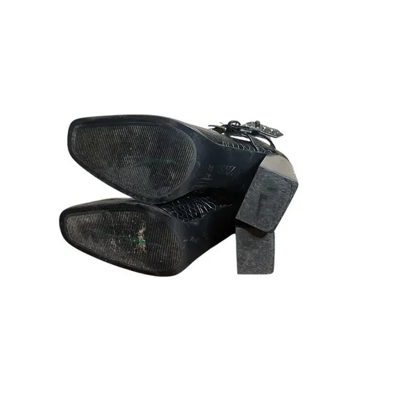 Zara Black Faux Crocodile Skin Pattern Reptile Heel Ankle Booties EUR 37 US‎ 6.5 - Image 10