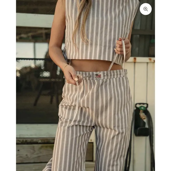 Tribe Kelley GRAYTon Tank Wide Leg Pant Summer Set Mocha Stripe cotton W XL - Image 2