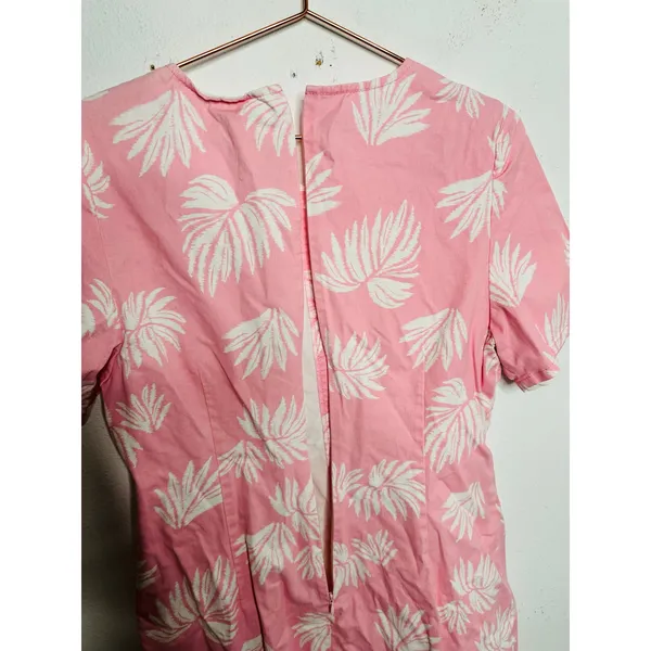 Cinq à Sept Pink White Tropical Leaves Cotton Blend Phoenix Madison Dress sz 14 - Image 8