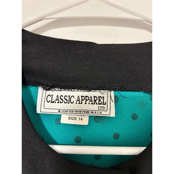 Classic Apparel Ltd 80s Vintage Teal Polka Dot Button Front Blazer Puff Shoulder - Image 3