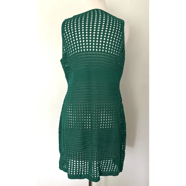 Cupshe Emerald Green Open Knit Crochet Mermaidcore Beach Mini CoverUp Dress Sz L - Image 3