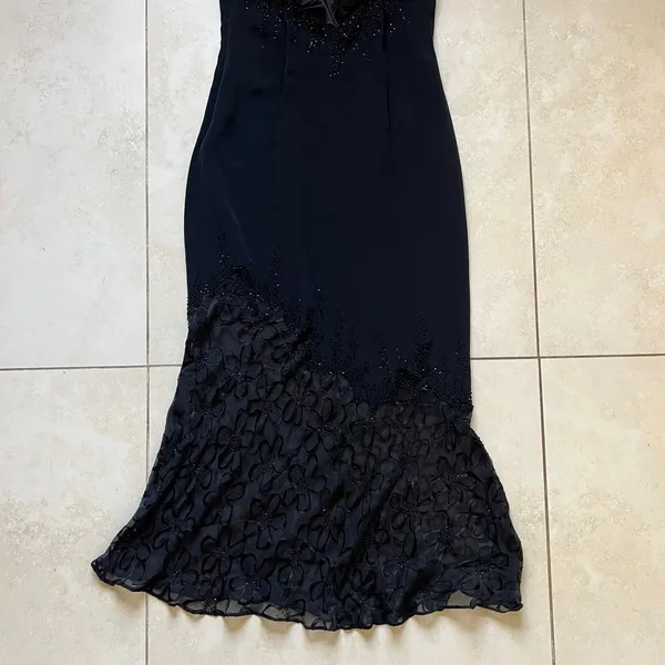 Cache Black Lace Beaded Crisscross Back Evening Formal Mermaid Dress Size 2 - Image 8