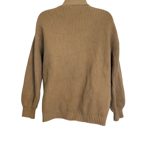QUINCE 100% Organic Cotton‎ Oversized Ribbed Camel Brown Cardigan XS - Image 6