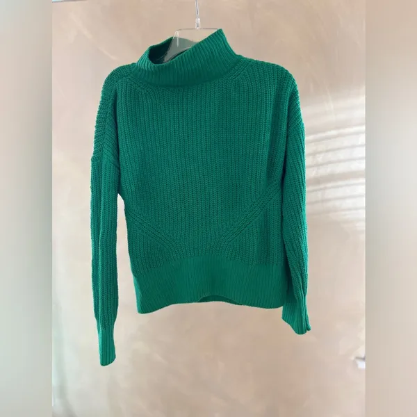 Crown & Ivy Sweater; Womens Green Knit Pullover Mock Neck Polyester, Sz : S - Image 3