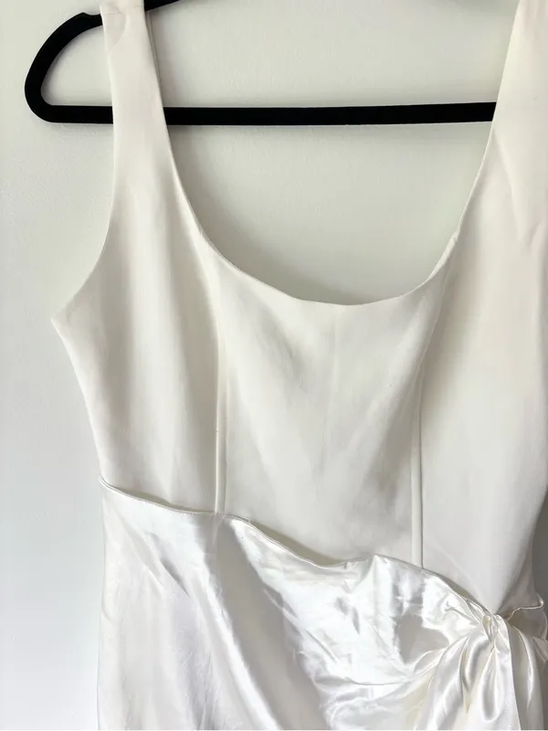 Mable Anthropologie White Satin Midi Asymmetrical Dress Bridal Shower Wedding - Image 5