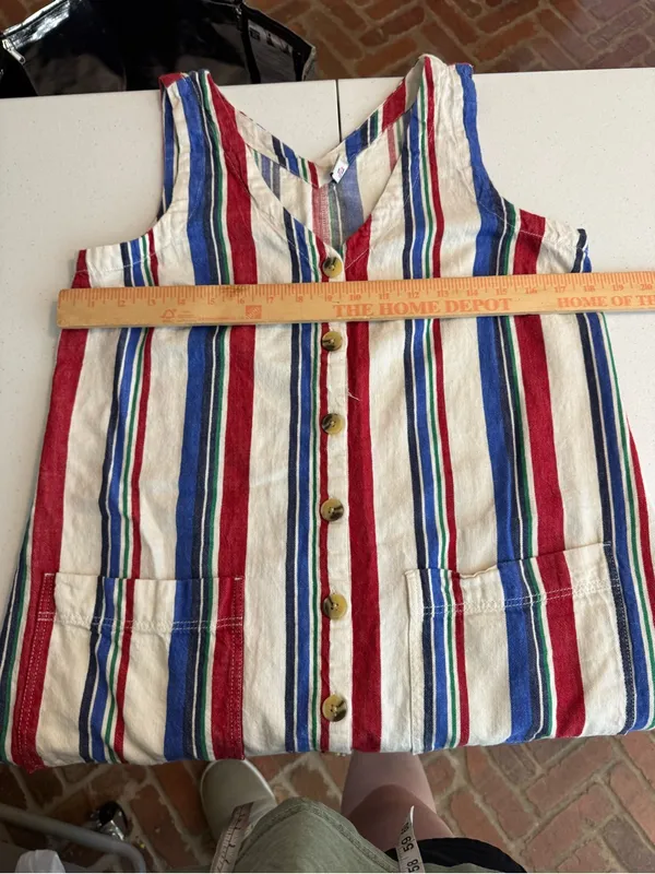 Old Navy railroad Striped Button Front Cotton Shift Dress Sleeveless Pockets - Image 7