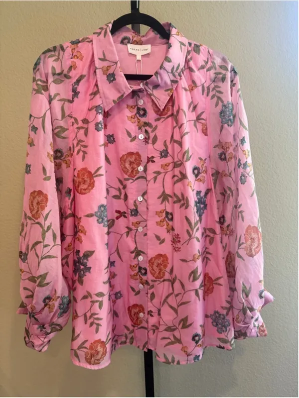 Entro Floral Print Blouse in Pink Size XL - Image 2