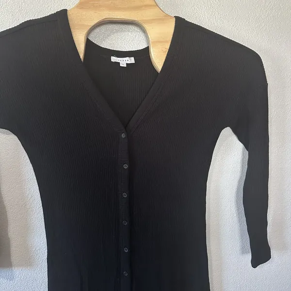 Vetta Black Ribbed‎ Knit Button Up Sweater Midi Dress Size Small Long Sleeve - Image 2