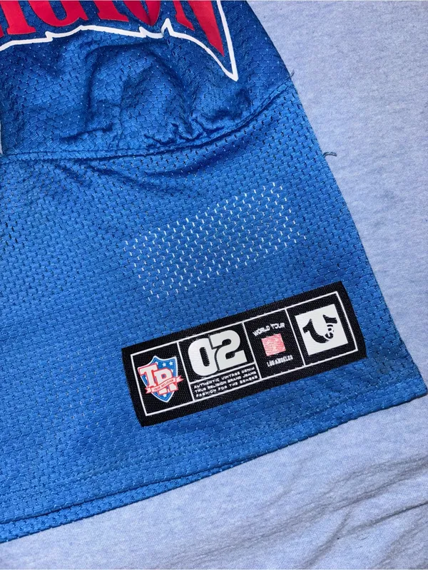 True Religion Blue Halter Crop Top with Red Logo Accents - Image 2
