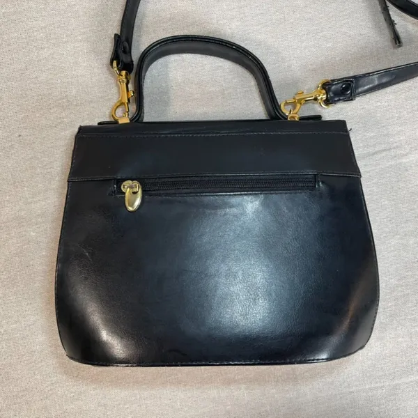Vintage 90s Black Vegan Leather Crossbody Purse - Image 3