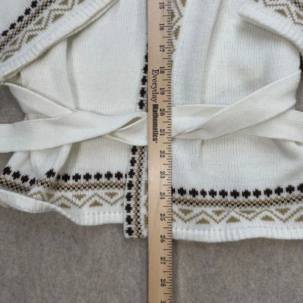 Glamour Knit Vintage Fair Isle Cardigan Sweater White Brown Geometric Belted M - Image 7