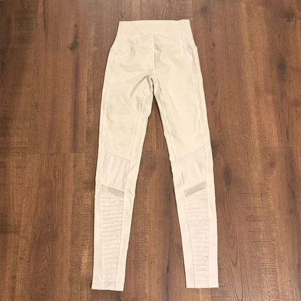 ALO YOGA White Moto Leggings XXS Mesh Workout Athleisure‎ Airbrush - Image 3