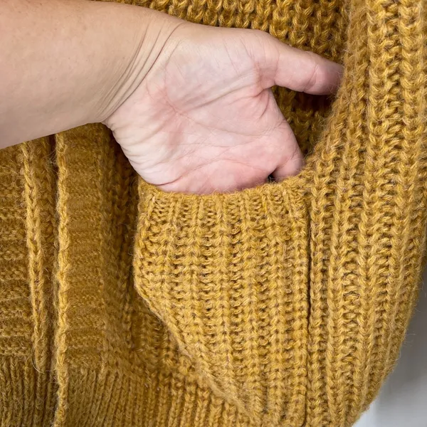 Lulus Oversized Slouchy‎ Knit Cardigan Sweater Mustard Yellow Pockets M Boxy - Image 3