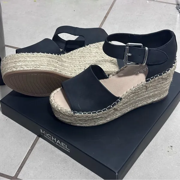 Michael by Michael Shannon Giulia Women Black Wedge Espadrille Sandals size 7.5‎ - Image 4