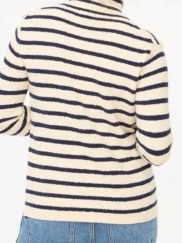 J. Crew Navy & White/Cream Striped Cozy Rollneck Pullover Sweater - Image 4