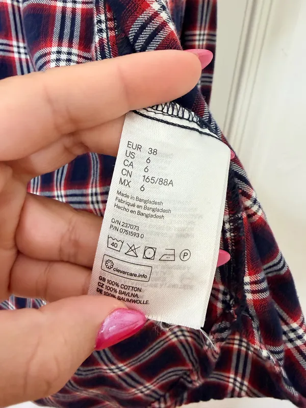 H&M LOGG Plaid Flannel Shirt Womens 6 Red Blue Buffalo Check Grunge Casual Top - Image 8