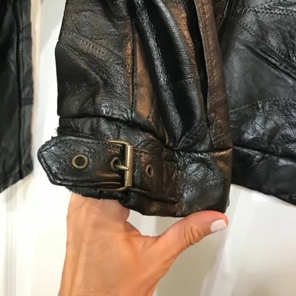 Vintage PB Basics Patchwork Leather Motorcycle Jacket Black Y2K Size M - Image 5