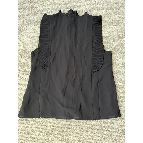CeCe Black Sleeveless Pleated Ruffle Mock Neck Blouse Top‎ Small - Image 2