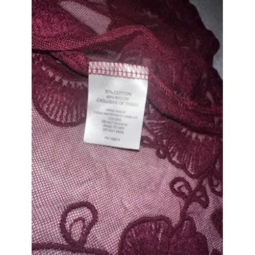Wishful Park Burgundy Floral Embroidered Sheer Mesh Lace Trim Cardigan Large - Image 2