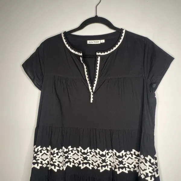 Roller Rabbit Black Embroidery Pamela Mini Dress Size Small - Image 3