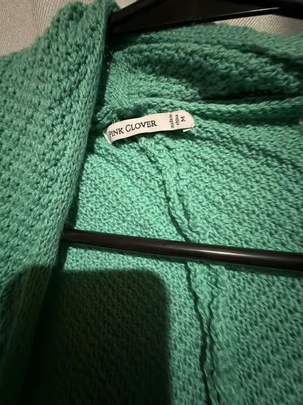 Pink Clover Green Open Front Batwing Sleeve Knit Cardigan Sweater Size M - Image 2