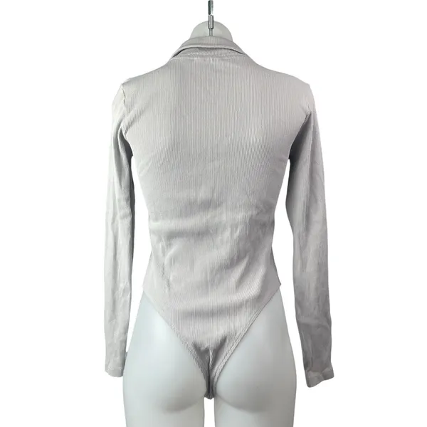 Collusion Gray Long Sleeve Ribbed Knit Thong Collared Polo Bodysuit Top Size 8 - Image 2