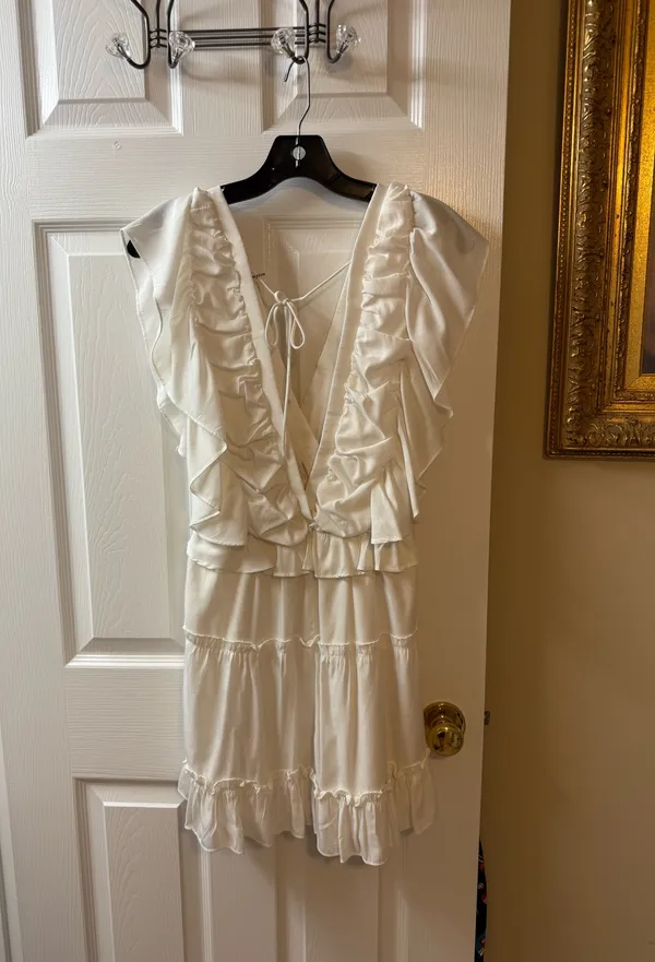 Glam White ruffle mini dress - Image 2