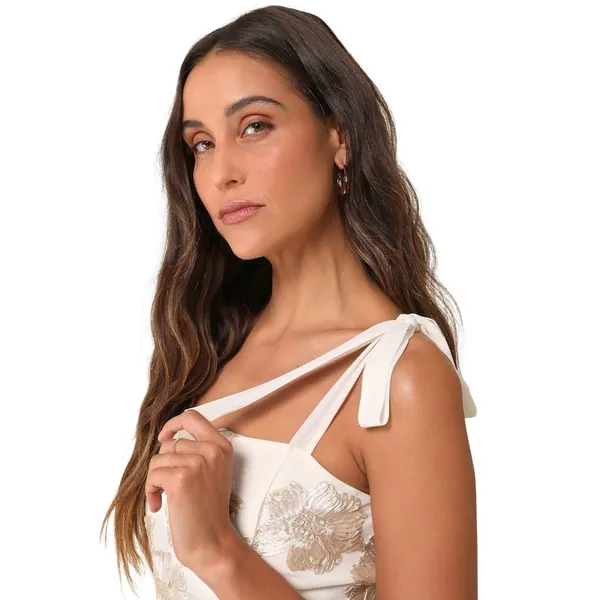 Lulus Truly Inspiring Floral Appliqué Mini Homecoming Dress Women Ivory Coquette - Image 4
