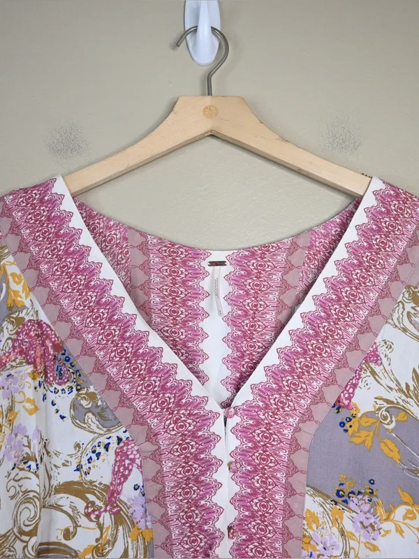Free People Women's S Catch Me If You Can Boho Floral V-Neck Blouse - Pink Multi - Image 5