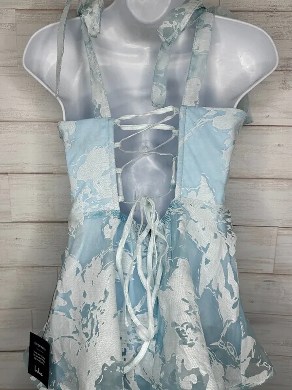 NWT Lulus Drayson Light Blue Floral Burnout Tie-Strap Tiered Midi Dress Sz Small - Image 7