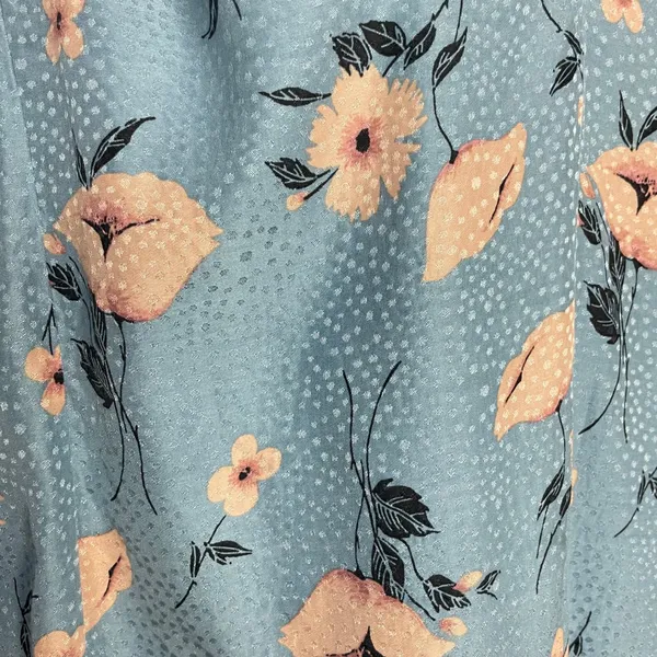Rebecca Taylor Daniella Floral Blouse Dot Pattern Blue V-Neck Top Tie Cuff Women - Image 14