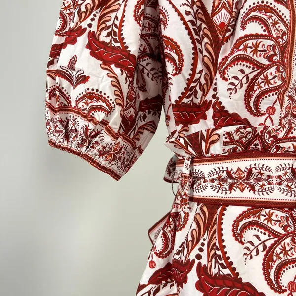 NWT Farm Rio Tropical Cameo Belted Romper Size M 100% Cotton Puff Sleeves - Image 9